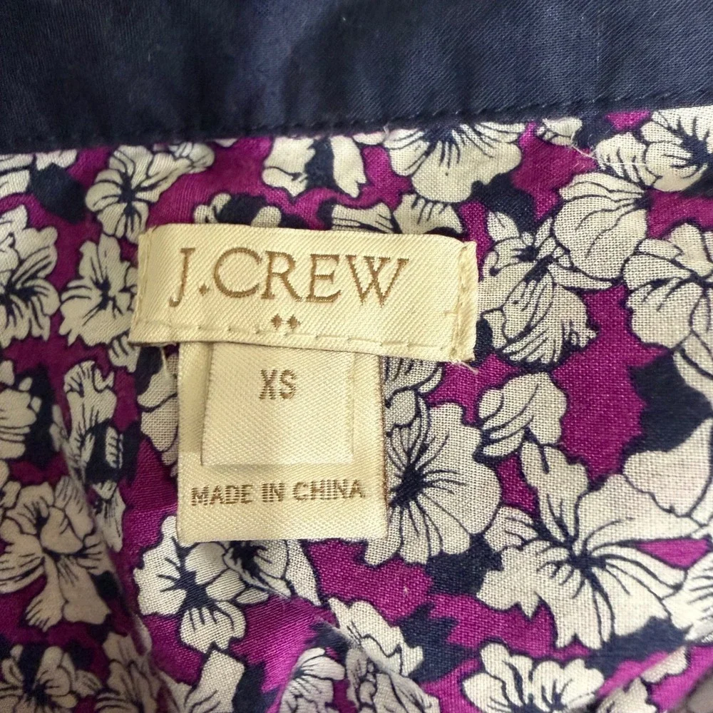 J.Crew Button Up Women XS Purple Floral Cotton Long Sleeve Cottagecore Feminine‎